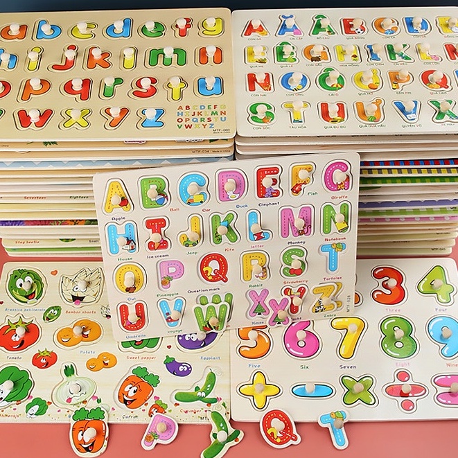 Bảng ghép hình núm gỗ - Bảng núm - Đồ chơi thông minh cho bé