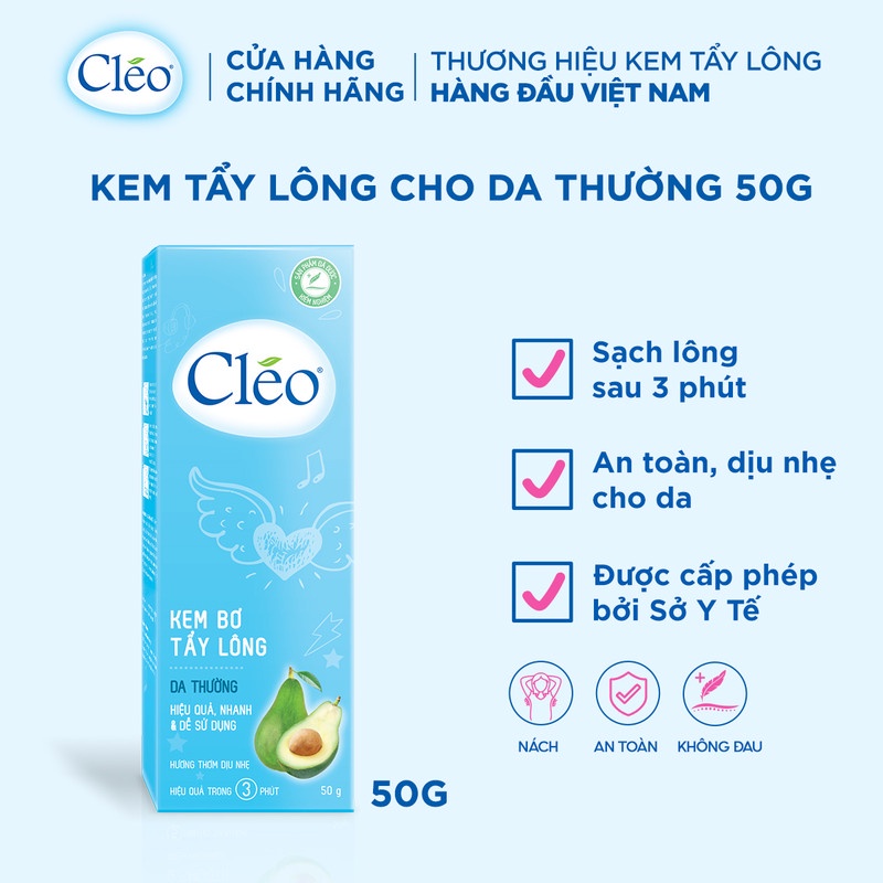 Kem Tẩy Lông Cléo 25g/ 50g cho Da Thường Avocado Hair Removal Cream Normal Skin chiết xuất bơ an toàn, không gây đau rát