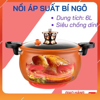 Nồi áp suất chống dính bí ngô 6l thông minh, nồi hầm 4in1 đa năng, hầm gà, cháo- nồi chiên, xào nấu