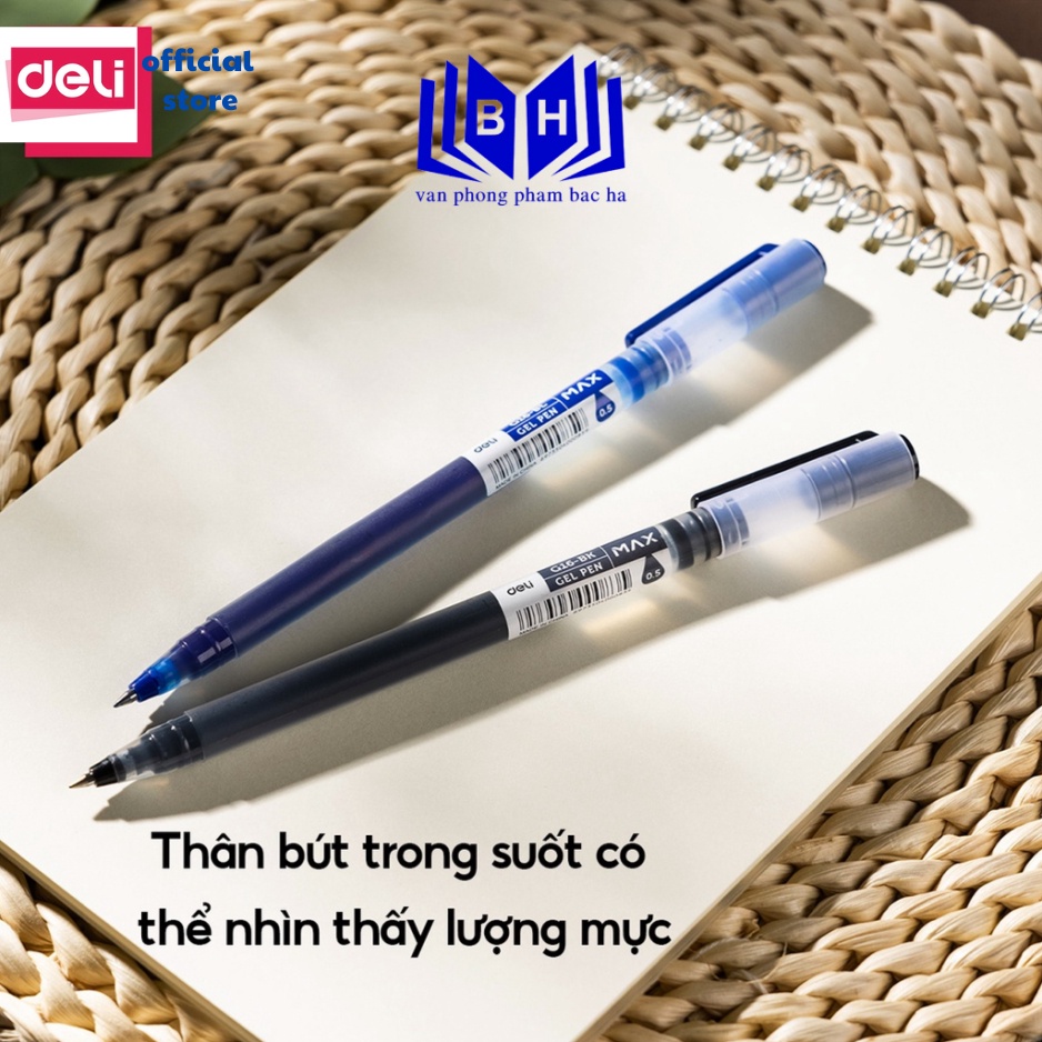 Bút bi nước công sở mực gel 0.5mm Deli EG16 - MỰC XANH/ ĐEN  nhanh khô