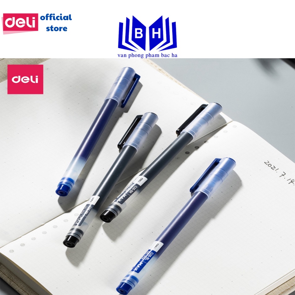 Bút bi nước công sở mực gel 0.5mm Deli EG16 - MỰC XANH/ ĐEN  nhanh khô