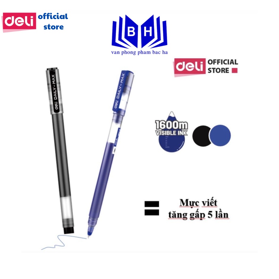 Bút bi nước công sở mực gel 0.5mm Deli EG16 - MỰC XANH/ ĐEN  nhanh khô