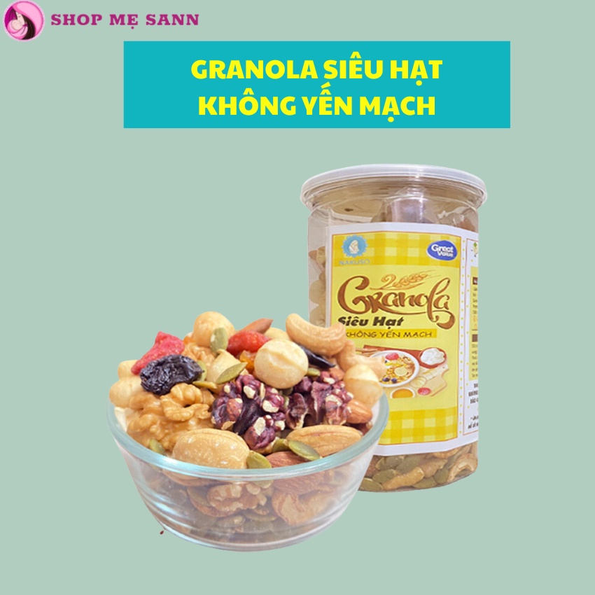 (500gr) Ngũ cốc Granola siêu hạt KHÔNG yến mạch có macca nướng mật ong, hỗ trợ ăn kiêng giảm cân eat