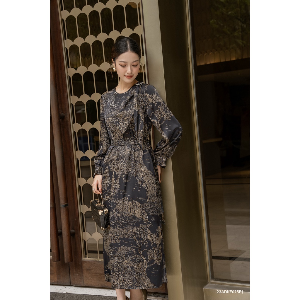 Đầm tay dài dáng dài, họa tiết Eva de Eva 23ADKE075F
