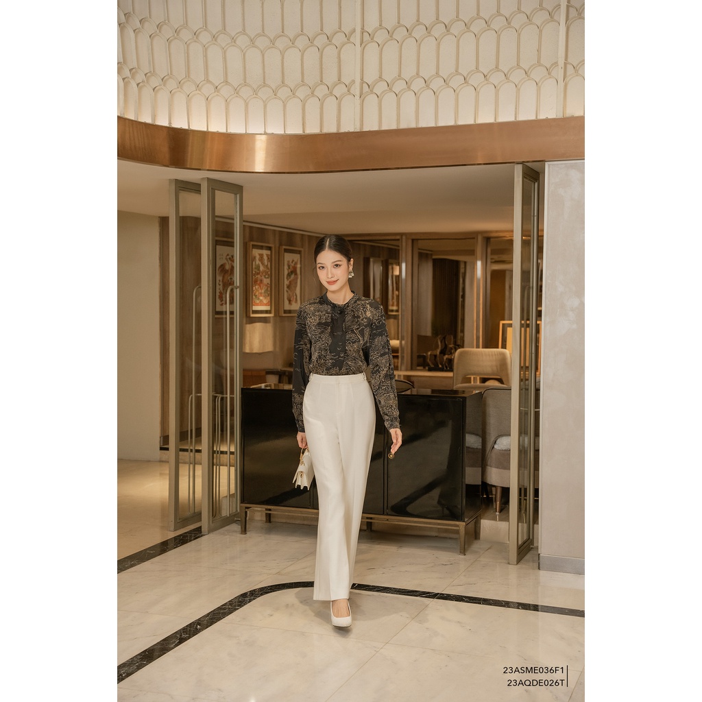 Áo sơ mi nữ tay dài cổ nơ Eva de Eva 23ASME036F1