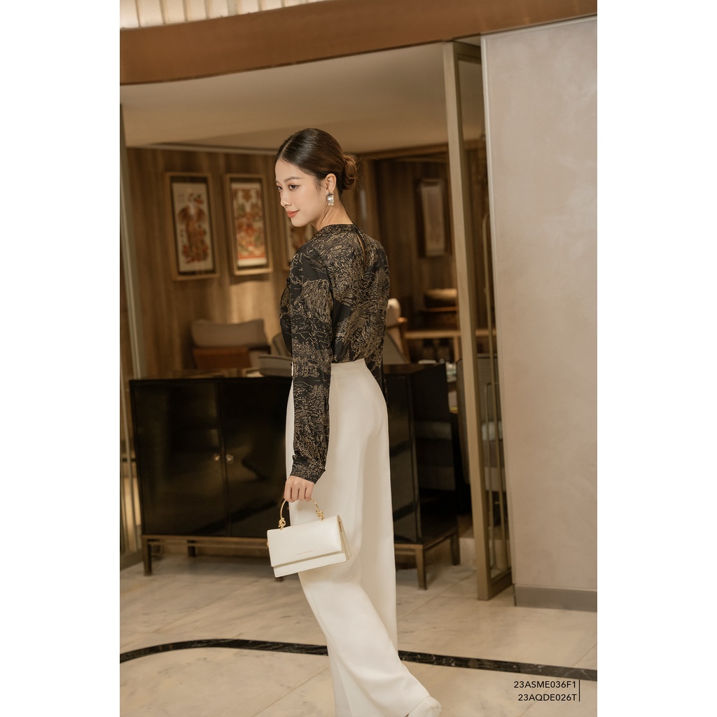 Áo sơ mi nữ tay dài cổ nơ Eva de Eva 23ASME036F1