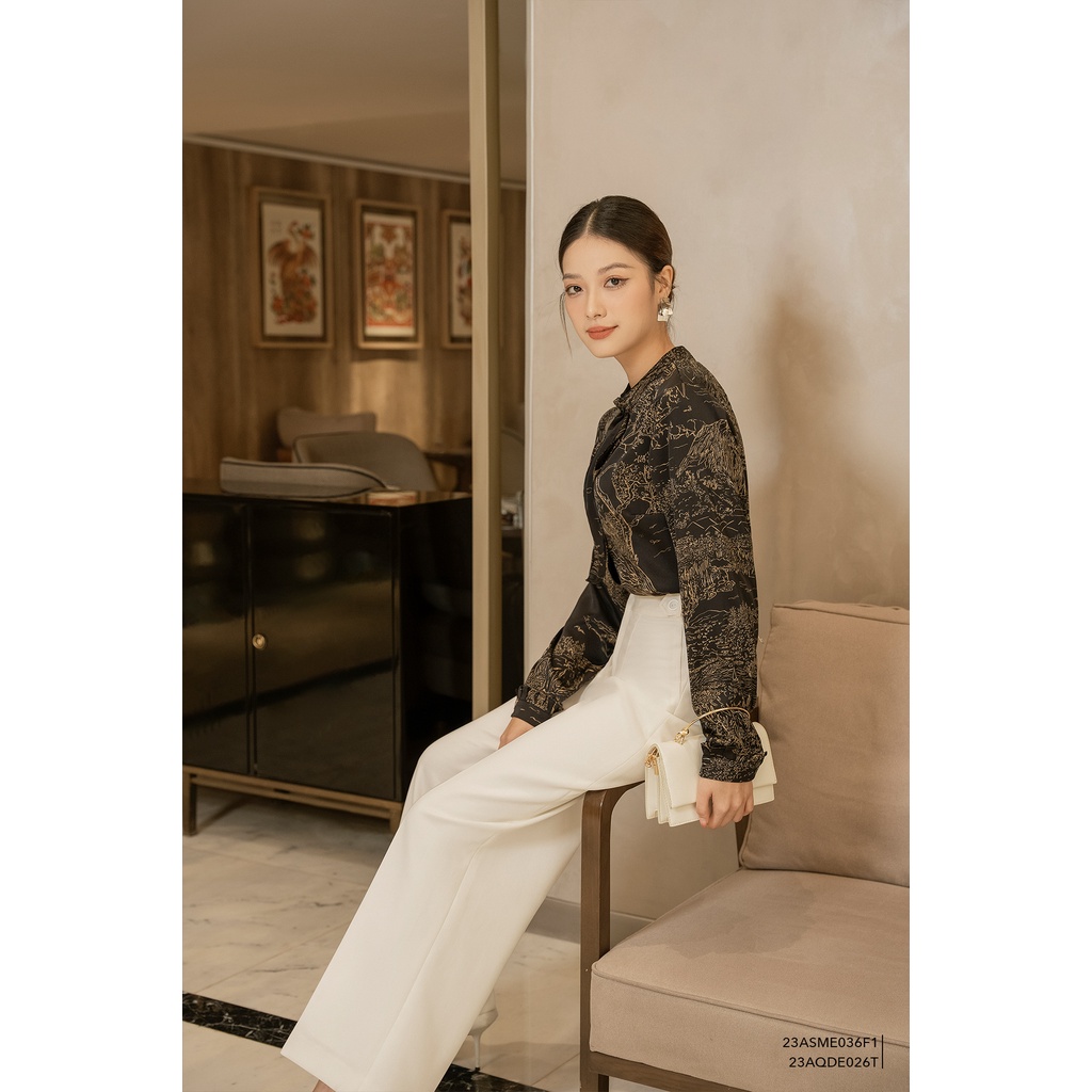 Áo sơ mi nữ tay dài cổ nơ Eva de Eva 23ASME036F1