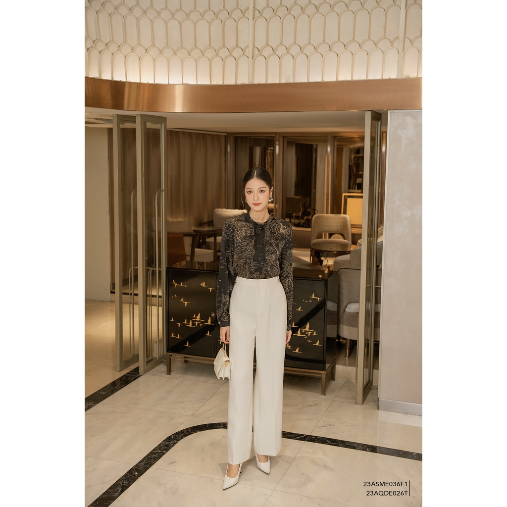 Áo sơ mi nữ tay dài cổ nơ Eva de Eva 23ASME036F1