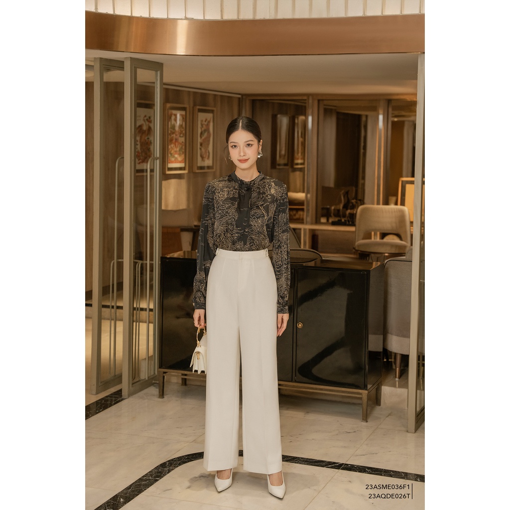 Áo sơ mi nữ tay dài cổ nơ Eva de Eva 23ASME036F1