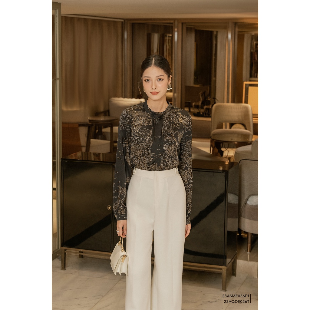 Áo sơ mi nữ tay dài cổ nơ Eva de Eva 23ASME036F1