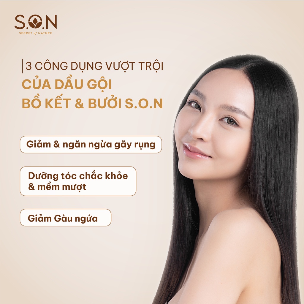 [Mã FRANCIA50 giảm 50% đơn 0] Dầu gội bồ kết & bưởi S.O.N giảm gãy rụng, giảm gàu, dưỡng mượt tóc 250ml