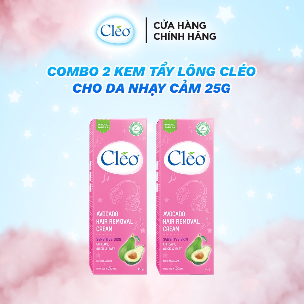 Combo 02 hộp Kem Tẩy Lông Cho Da Nhạy Cảm Cleo Avocado Hair Removal Cream Sensitive Skin 25g