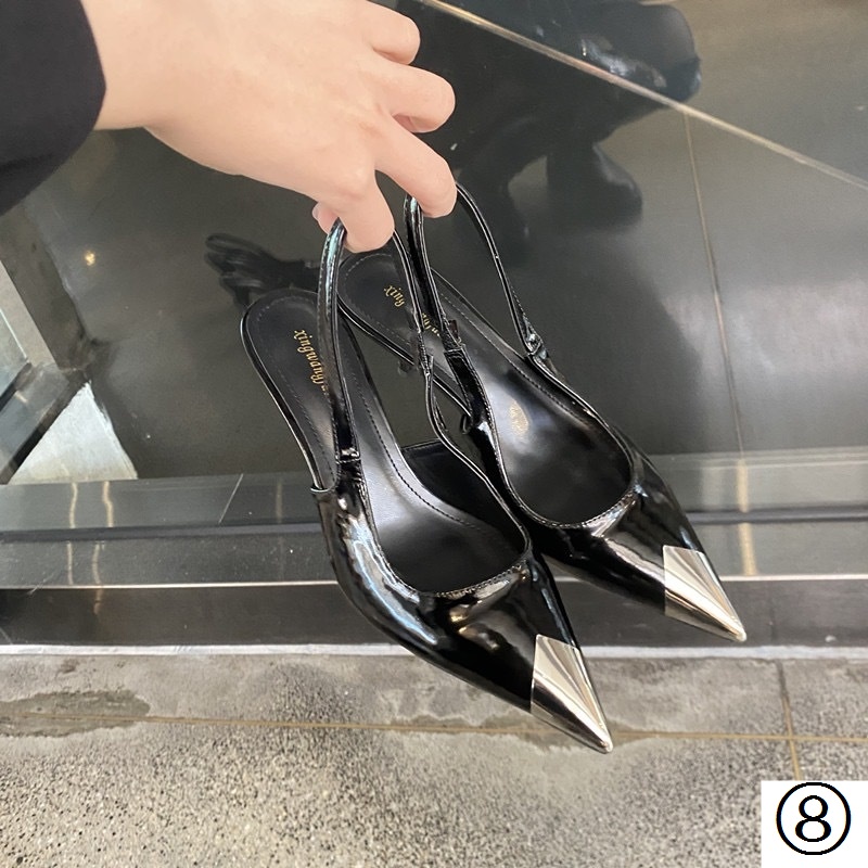 Sandal Một Dây Mũi Nhọn Kim Loại Màu Đen Phong Cách Mới Cho Nữ