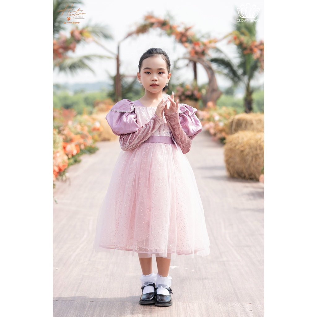 Váy Công Chúa Phối Tay Phồng Cho Bé Gái Crown Space Đầm Thu Đông Dài Tay Dáng Xòe Cho Bé Gái CKGL6832108