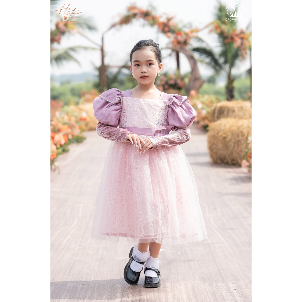 Váy Công Chúa Phối Tay Phồng Cho Bé Gái Crown Space Đầm Thu Đông Dài Tay Dáng Xòe Cho Bé Gái CKGL6832108