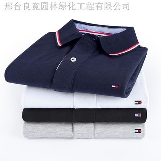 Tommy 2024 nam mùa hè cotton nguyên chất ngắn tay áo sơ mi POLO nam màu trơn áo thun nửa tay phong cách mùa hè