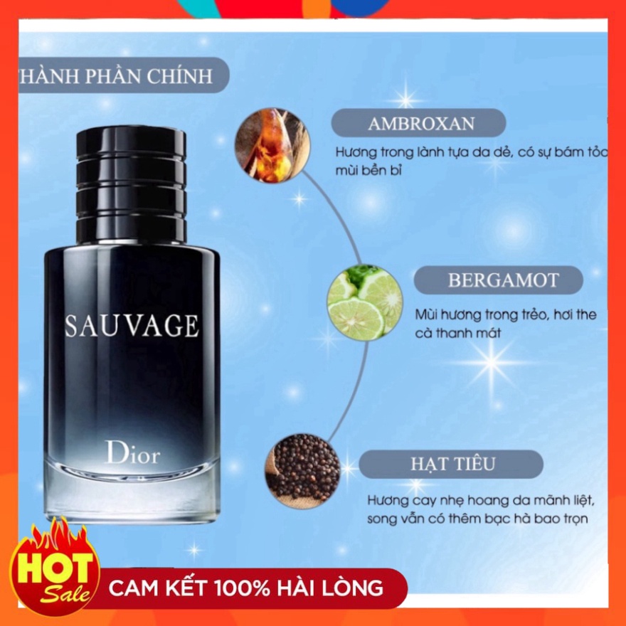 Nước hoa nam chính hãng cao cấp DIOR SAUVAGE, dầu thơm nam mẫu thử 100ml hương thơm nam tính mạnh mẽ cuốn hút C63 thơm t