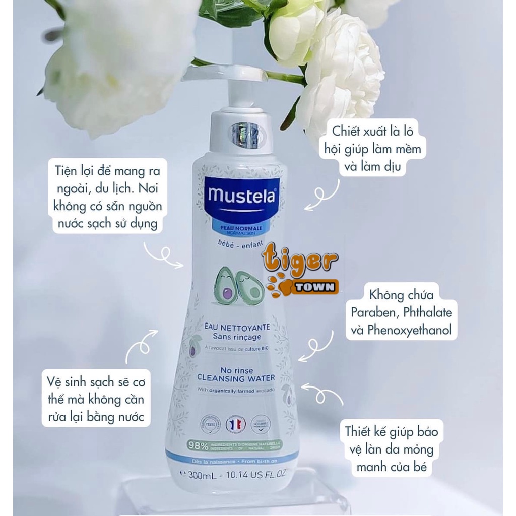 Nước làm Sạch Mustela vệ sinh mặt body thay tã cho bé từ sơ sinh - Nước tắm khô Mustela không cần rửa lại với nước