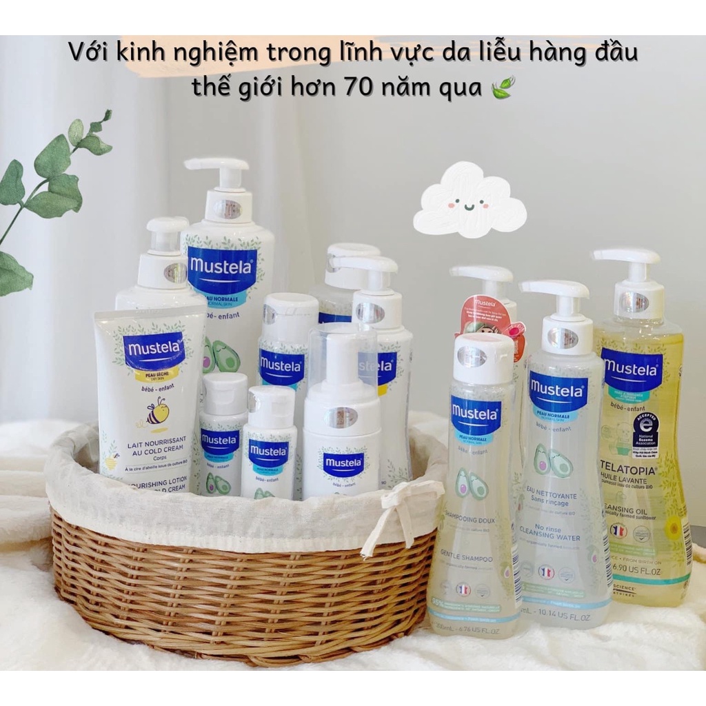 Nước làm Sạch Mustela vệ sinh mặt body thay tã cho bé từ sơ sinh - Nước tắm khô Mustela không cần rửa lại với nước