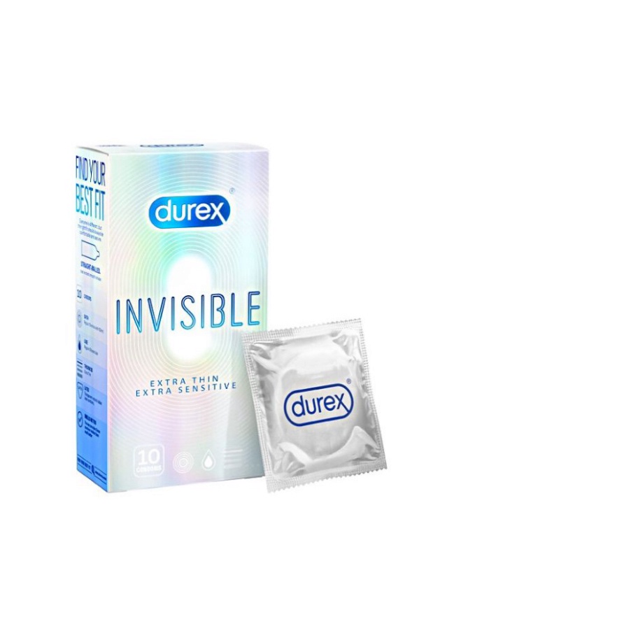 Bao cao su siêu mỏng Durex Invisible  nhiều gel tăng khoái cảm hộp 10 bao chính hãng