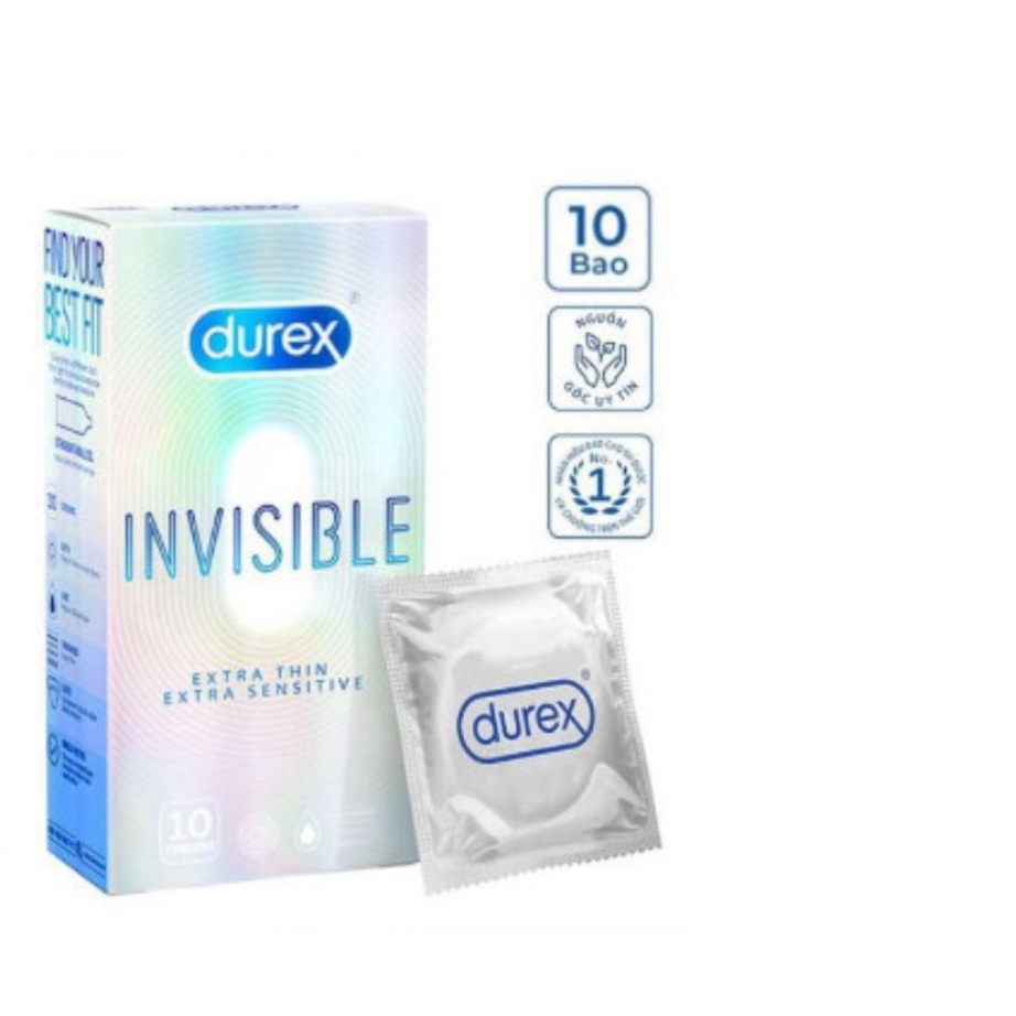 Bao cao su siêu mỏng Durex Invisible  nhiều gel tăng khoái cảm hộp 10 bao chính hãng