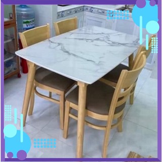 Bộ bàn ăn gỗ ghế cabin - bàn ăn giả đá 4 ghế - tương hỗ mang lên chung cư
