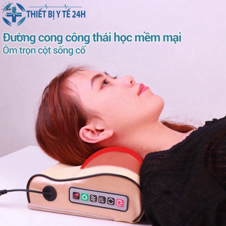 Gối massage cổ vai gáy, máy massage hồng ngoại 20 bi cao cấp Chính Hãng Công Nghệ Nhật Bản