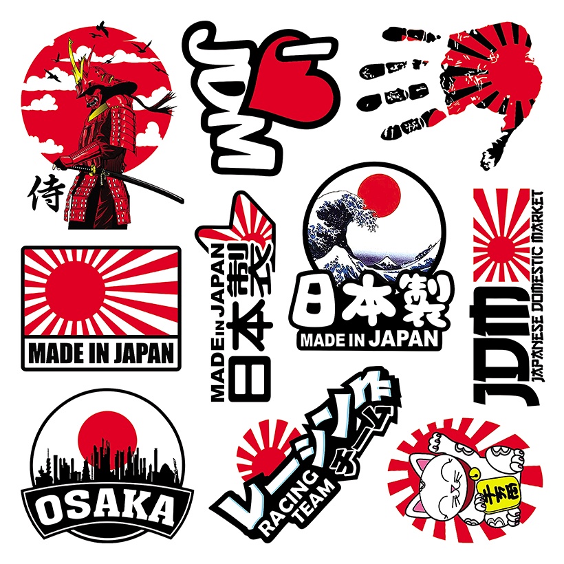 Set 8 - 13 Tem dán logo xe JDM size to siêu nét chính hãng decal không thấm nước công nghệ in MIMAKI