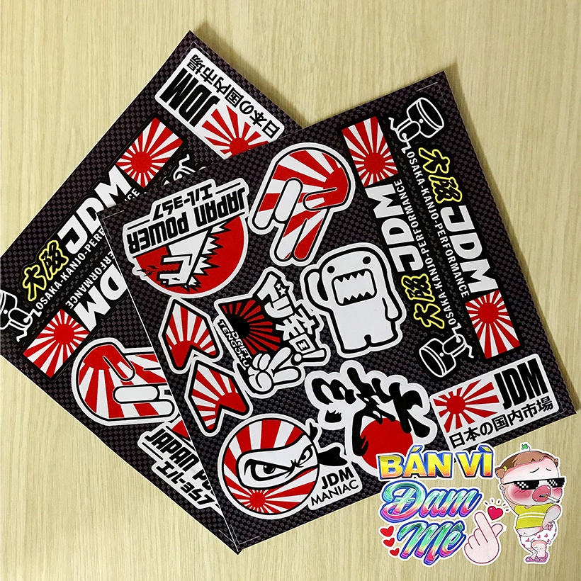 Set 8 - 13 Tem dán logo xe JDM size to siêu nét chính hãng decal không thấm nước công nghệ in MIMAKI