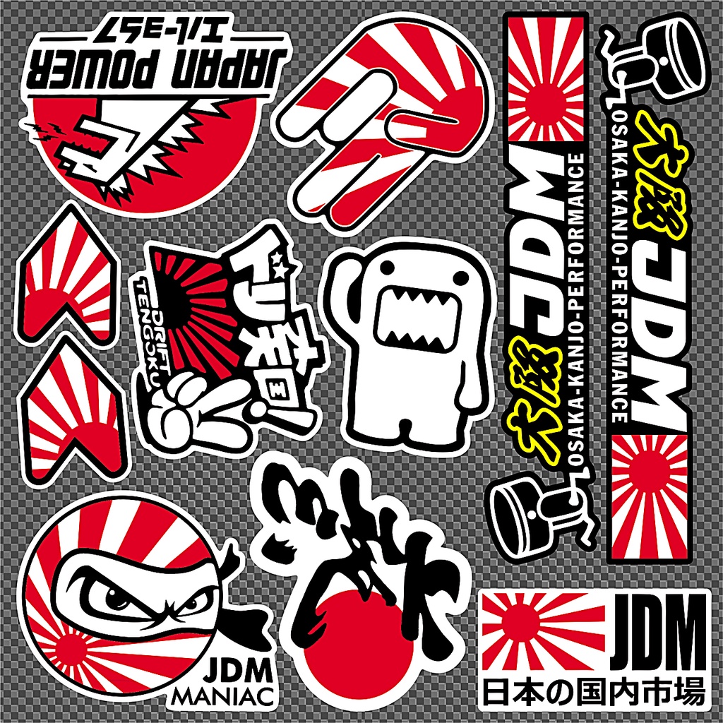 Set 8 - 13 Tem dán logo xe JDM size to siêu nét chính hãng decal không thấm nước công nghệ in MIMAKI