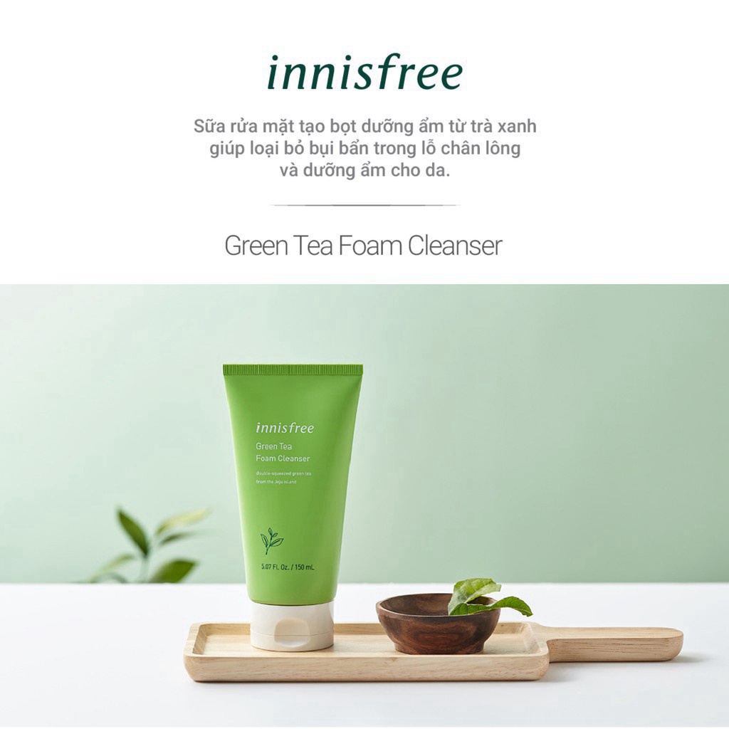 Sữa Rửa Mặt Innisfree Trà xanh, Tro Núi Lửa Green Tea Foam Cleanser Làm Sạch Sâu, Kiểm Soát Nhờn