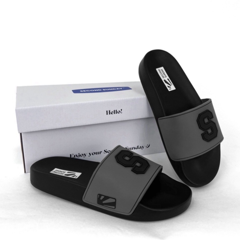 Dép Nam, Dép Quai Ngang nam nữ chữ S 2 màu ghi đen đơn giản không bẹp đế