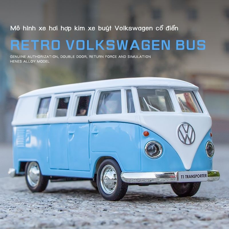 Xe buýt Volkswagen mô hình hợp kim kéo lại khách trẻ em quà tặng có thể mở cửa thu thập đồ chơi ô tô