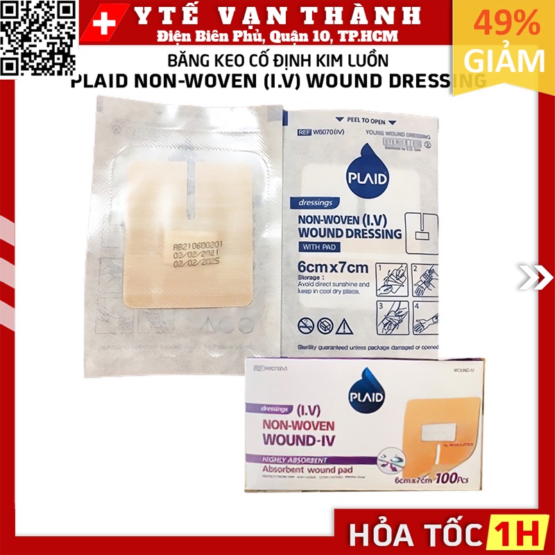 ✅ Băng Keo Cố Định Kim Luồn Plaid WOUND-IV (With-pad) -VT0642