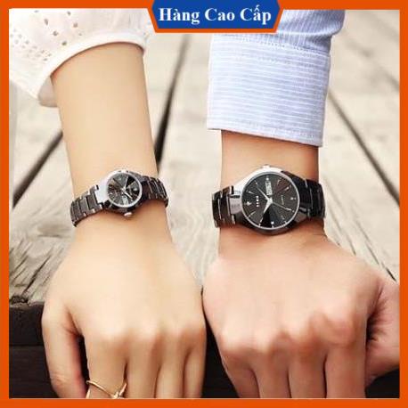 Đồng hồ nam nữ Seno S400 đồng hồ đôi mặt đính đá tuyệt đẹp, dây thép bền màu chống nước tốt tặng kèm tháo mắc và pin