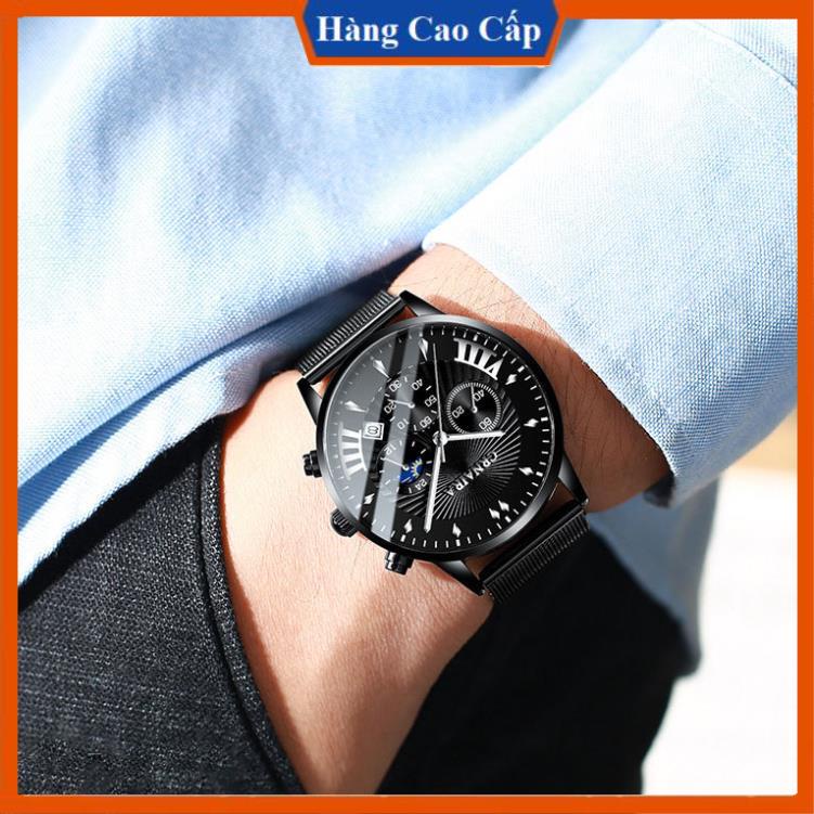 Đồng hồ nam đẹp Crnaira chính hãng, dây thép nhuyễn mặt vạch đơn giản hiện đại