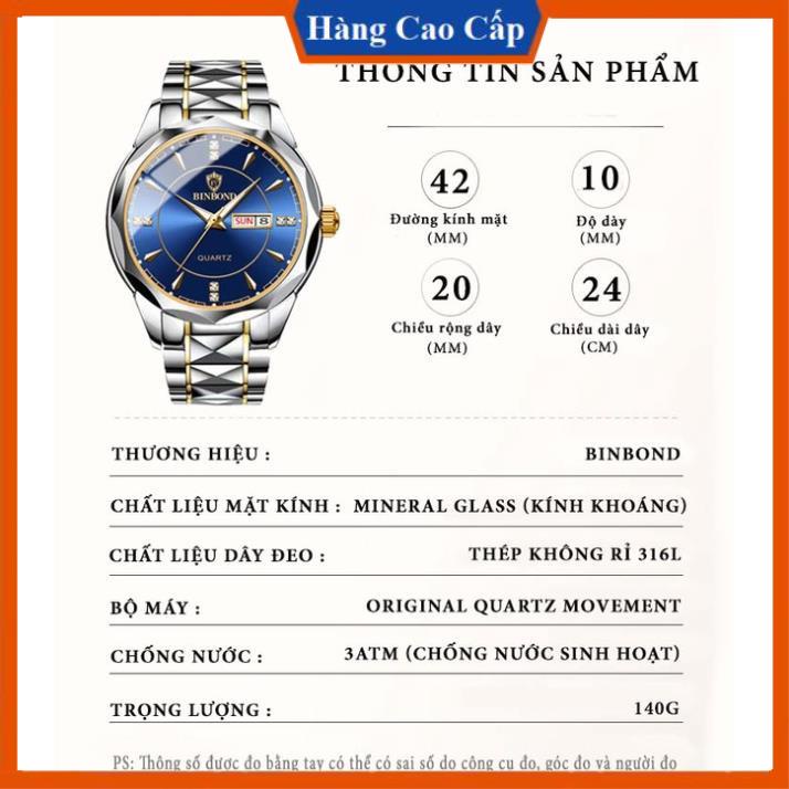 Đồng hồ nam Binbond B704 đồng hồ pin viền được vát sang trong dây thép bền màu thời trang đẳng cấp phái mạnh | BigBuy360 - bigbuy360.vn