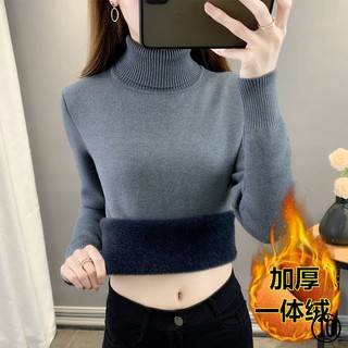Áo sweater lông cừu một mảnh cổ cao dày dặn thời trang mùa đông cho nữ