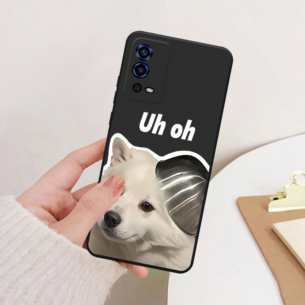Ốp lưng Oppo A55 viền vuông TPU in chó mèo cute