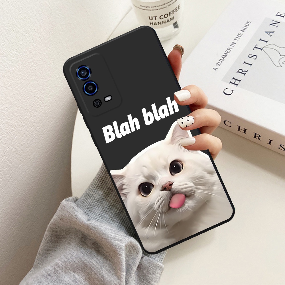 Ốp lưng Oppo A55 viền vuông TPU in chó mèo cute