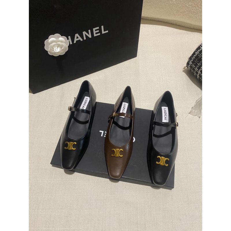 Giày Gót Thấp Mũi Vuông Phong Cách Pháp Thời Trang Mùa Thu 2023 Mới Cho Nữ