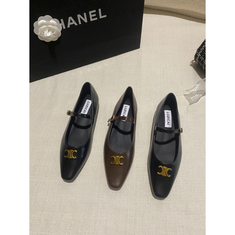 Giày Gót Thấp Mũi Vuông Phong Cách Pháp Thời Trang Mùa Thu 2023 Mới Cho Nữ