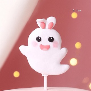 Trang trí gốm mềm Pink Halloween con ma tai thỏ vui vẻ