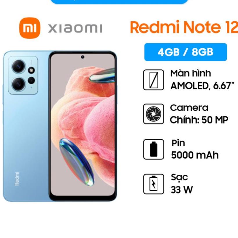 Điện thoại Xiaomi Redmi Note 12 - Hàng Chính Hãng, mới 100%, Bảo hành 12 tháng Lỗi 1 Đổi 1
