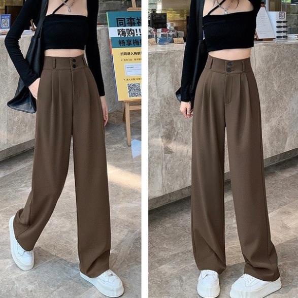 Quần Vải Nữ Ống Suông 2 Cúc Cạp Cao Chất Liệu Tuyết Mưa Mềm Mịn 3 Màu Basic Mặc Tôn Dáng | BigBuy360 - bigbuy360.vn