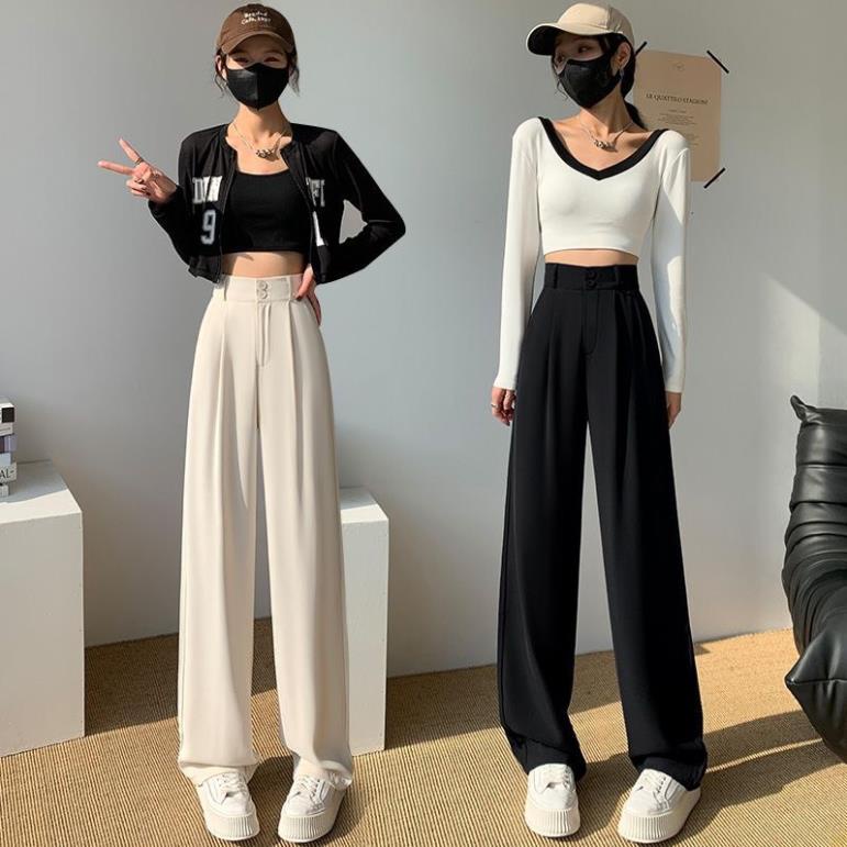 Quần Vải Nữ Ống Suông 2 Cúc Cạp Cao Chất Liệu Tuyết Mưa Mềm Mịn 3 Màu Basic Mặc Tôn Dáng | BigBuy360 - bigbuy360.vn