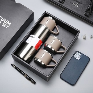 Bình Trà Giữ Nhiệt 3 Cốc Bình giữ nhiệt kèm ly giữ nhiệt , Set hộp quà sang trọng, Bình giữ nhiệt inox 304