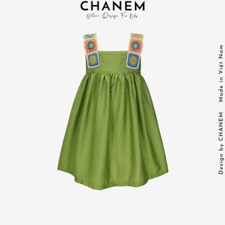 Váy 2 dây móc sợi thủ công hình vuông sang trọng celina dress chanem, đầm hai dây chất đũi tằm cao cấp bé gái