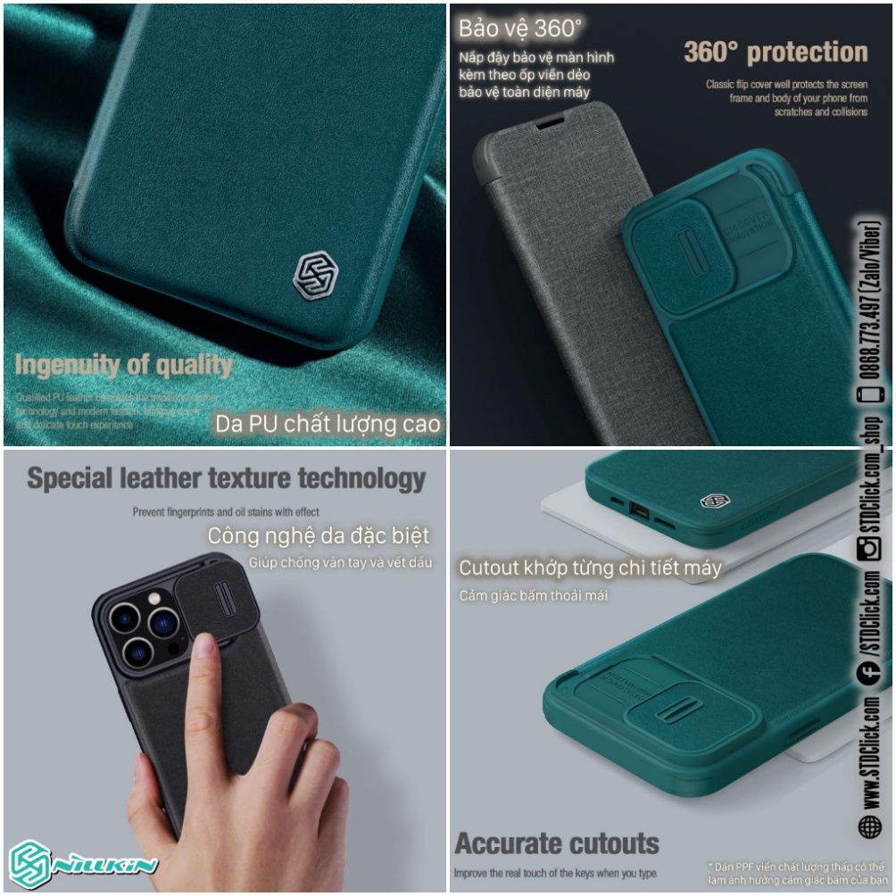 BAO DA IPHONE 15 PRO MAX - 15 PRO NILLKIN QIN PRO plain leather + cloth BẢO VỆ CAMERA CHÍNH HÃNG - hàng chuẩn