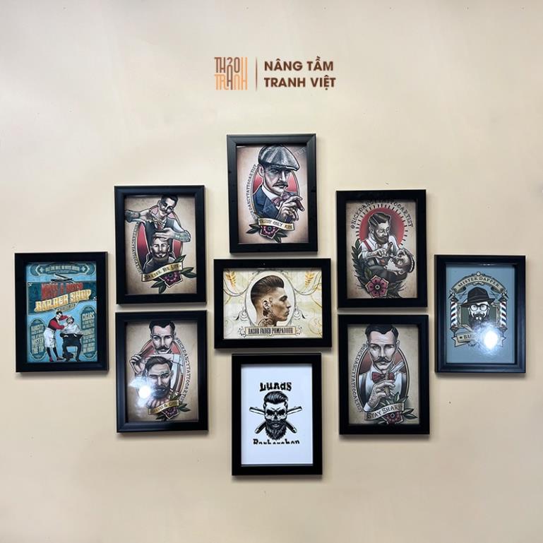 Bộ 9 Tranh Barber 13x18, 15x21 Decor Tiệm Tóc Nam Cực Chất